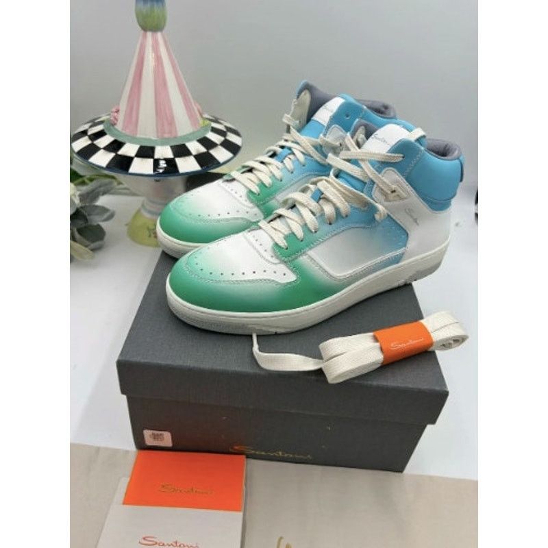 Santoni Mens Santoni Hi-Top Sneakers in Green, Blue & White size 11 Size US 11 / EU 44 - 2 Thumbnail