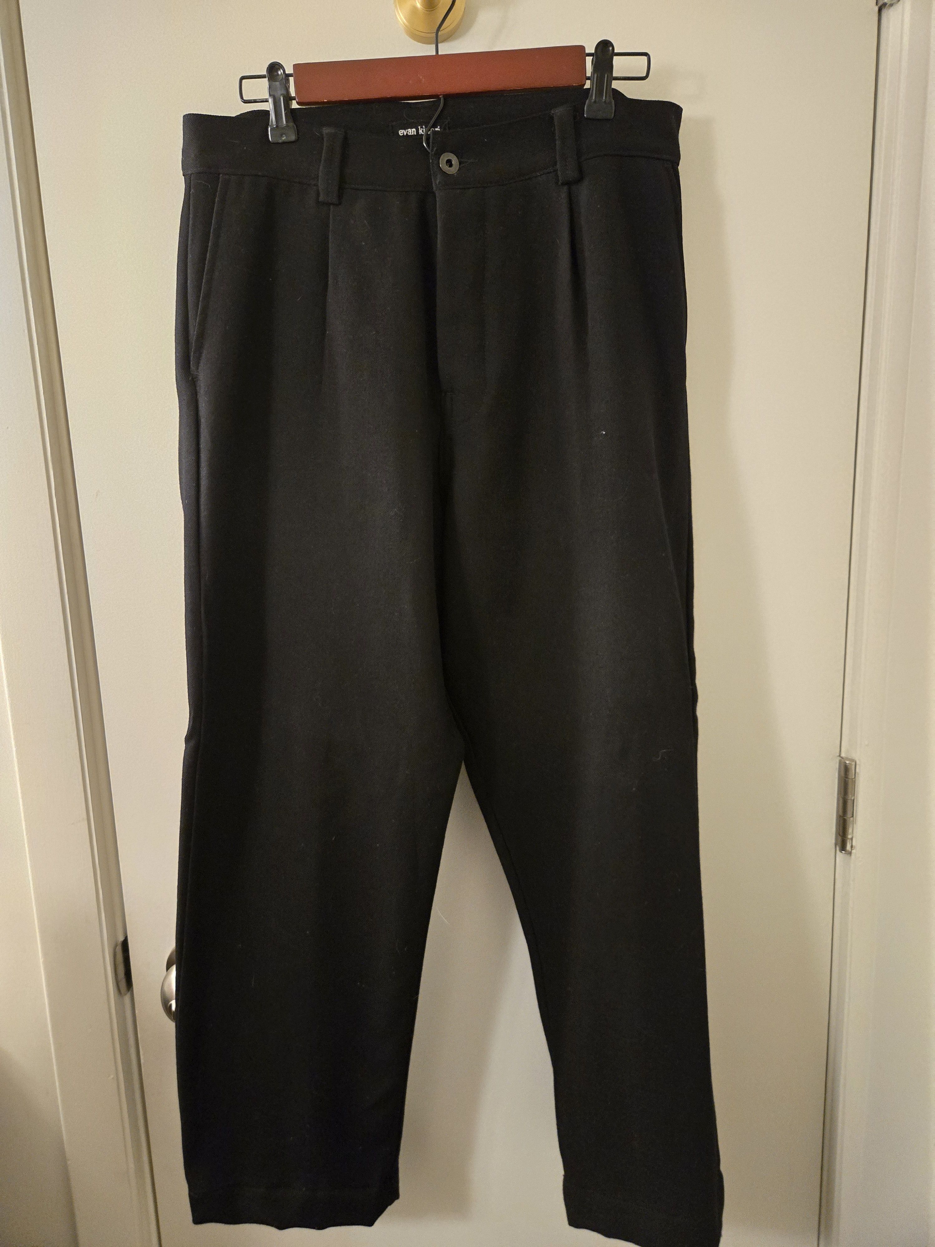 evan kinori 黒 pant 32 single pleat wool Single Pleat Pant - Brushed Wool/Cashmere Flannel, Navy
