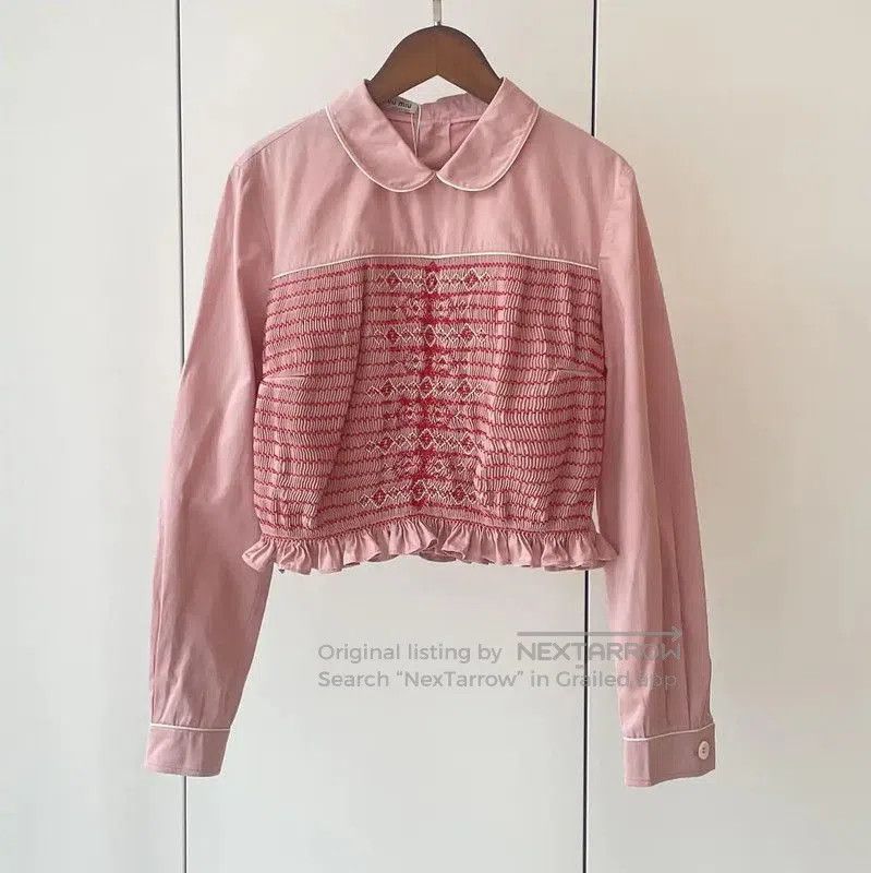 Miu Miu Miu Miu Pink Cotton Embroidered Crop Top . Size M / US 6-8 / IT 42-44 - 1 Thumbnail