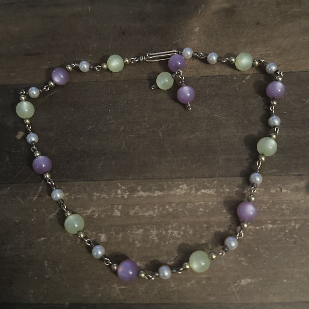 Vintage Vintage station yellow and purple glass bead choker necklace Size ONE SIZE - 2 Thumbnail