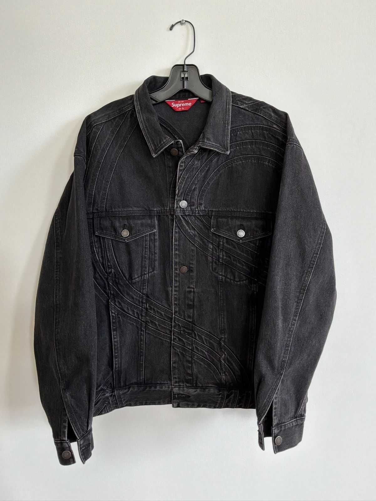 Supreme Supreme Black Denim Swirl Stitch Jacket size L Size US L / EU 52-54 / 3 - 1 Thumbnail