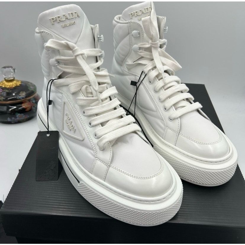 Prada Women's Prada re-nylon leather hightop sneakers size 39.5 Size US 9.5 / IT 39.5 - 7 Thumbnail
