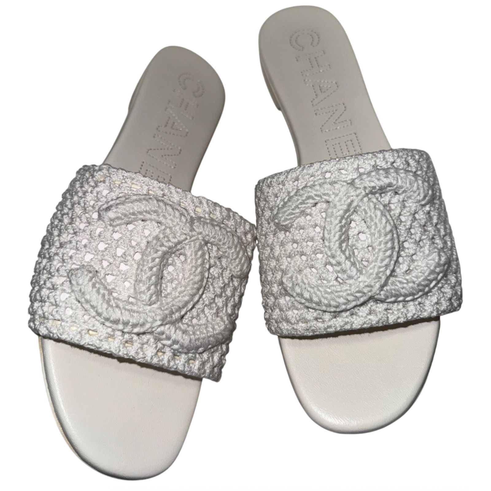 Chanel Chanel 24M White Crochet Knit Coco Beach CC Logo Mule Size US 11 / IT 41 - 1 Thumbnail