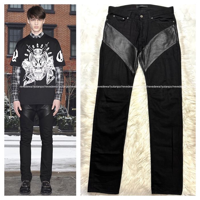 Givenchy CollectionModel Givenchy Leather Switching Denim Pants