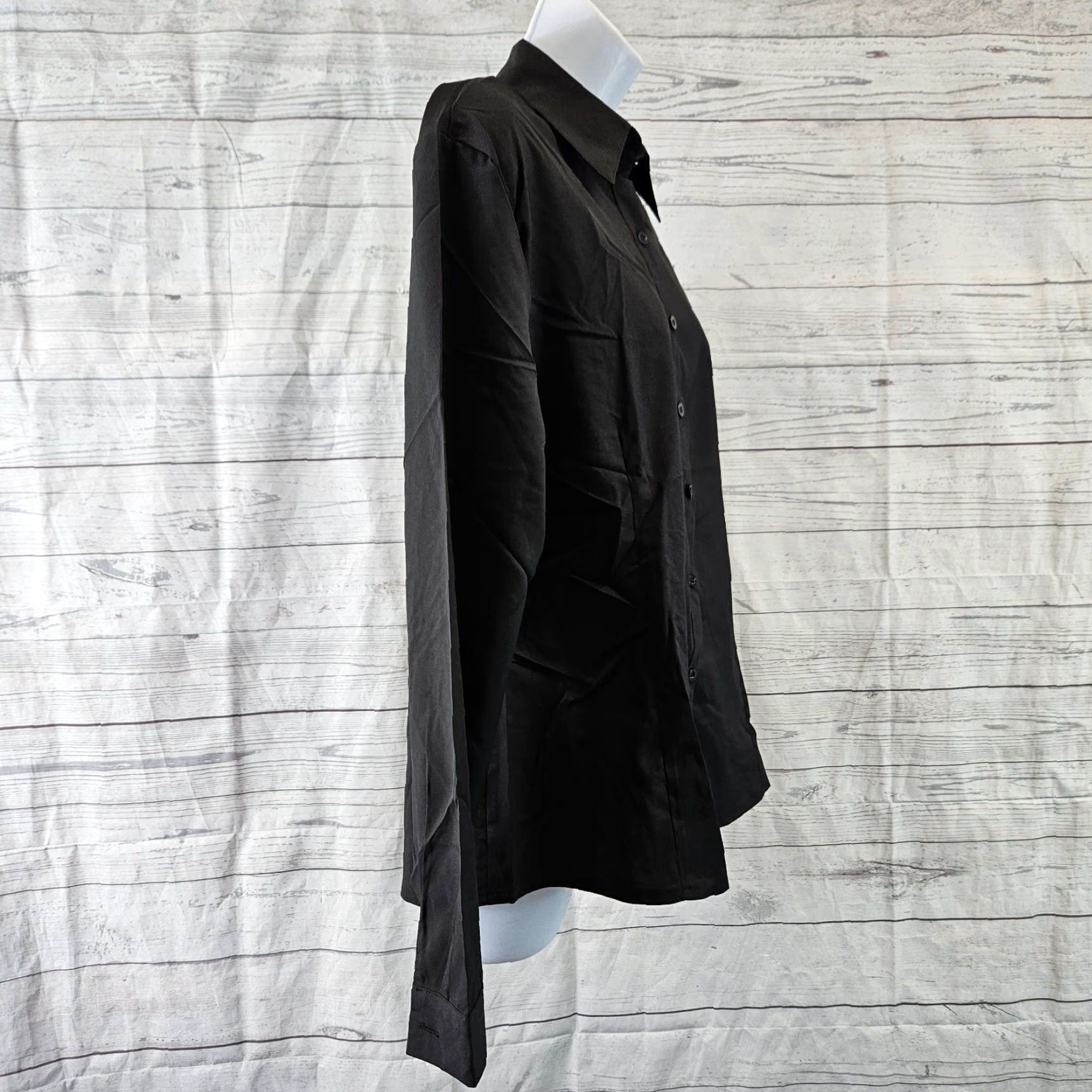 Vintage WBQ Womens Button-Front Shirt Sz L Solid Black Long Sleeve Shirt Womens Mens? (adjust) Size L / US 10 / IT 46 - 3 Thumbnail