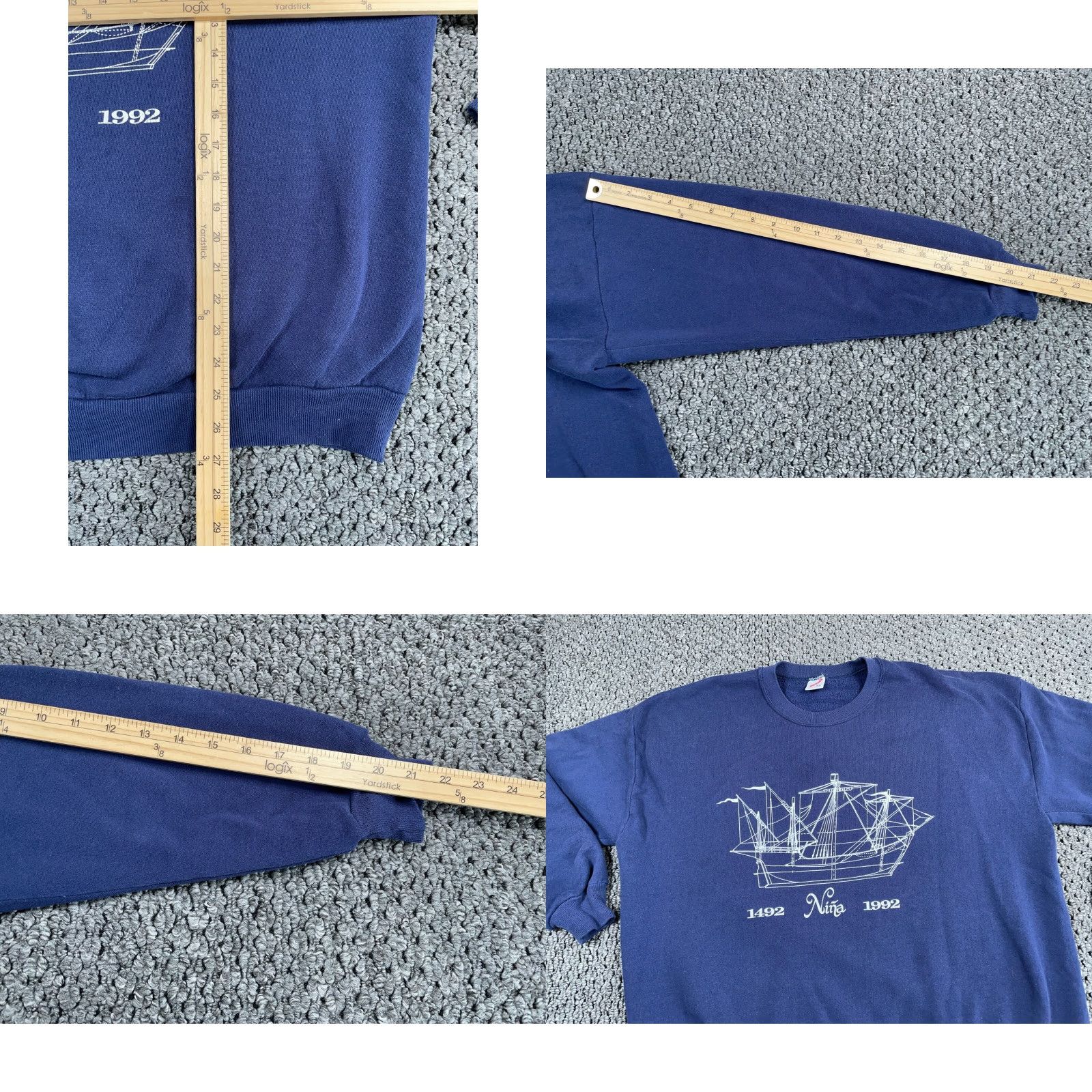 Jerzees VINTAGE Jerzees Sweatshirt 2XL Adult Blue Columbus Nina Ship 500th Anniversary Graphic Print 90s Nautical Retro Size US XXL / EU 58 / 5 - 8 Thumbnail