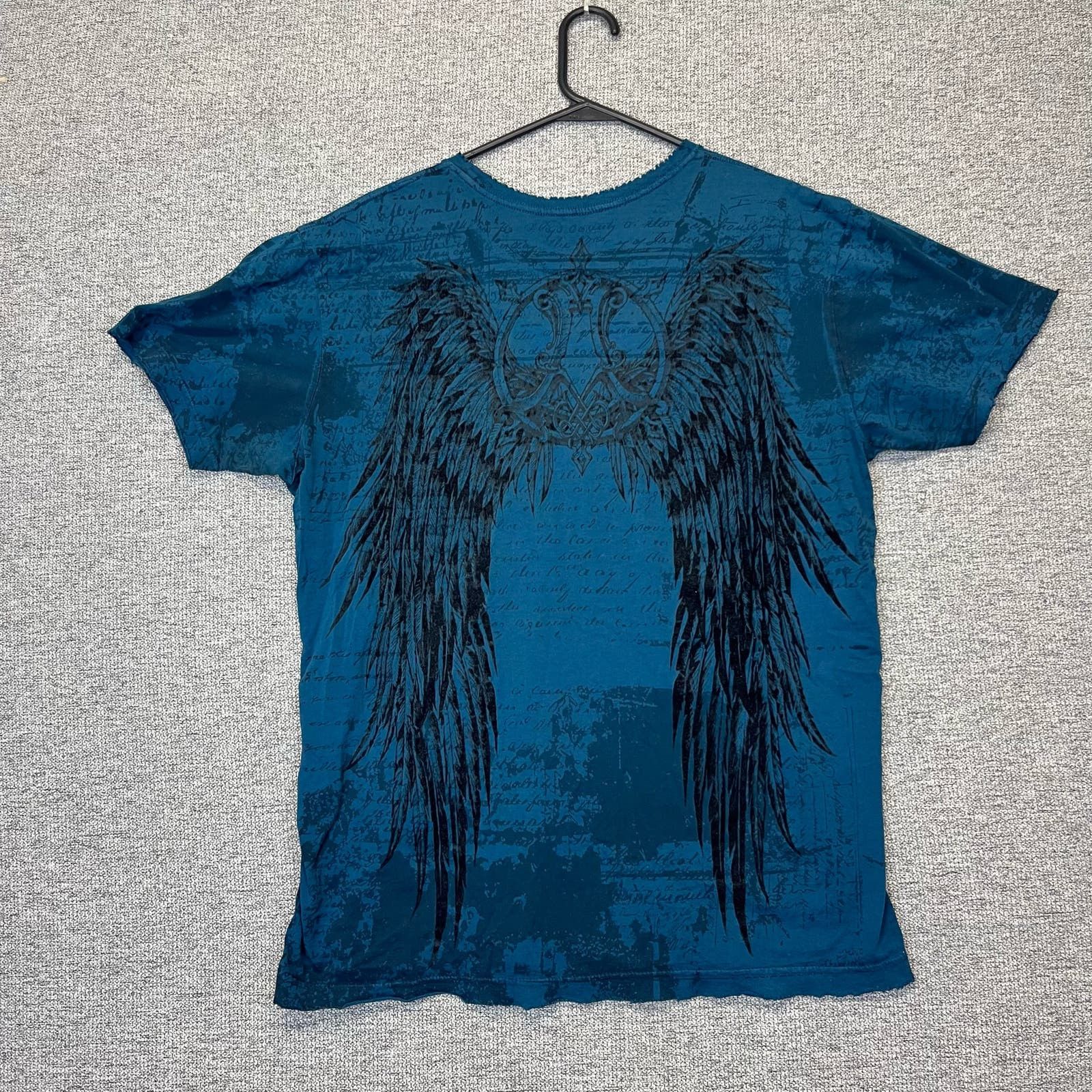 Affliction CRAZY Y2k BLUE FELT AFFLICTION ANGEL WINGS TEE | Grailed