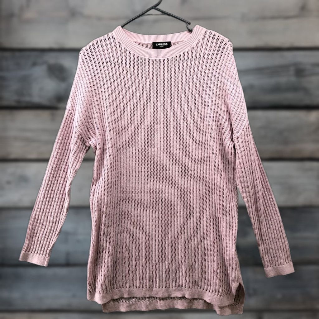 Express VINTAGE Express Tunic Sweater Womens XS Open Knit Cotton Pink Crewneck Longline Size XS / US 0-2 / IT 36-38 - 1 Thumbnail