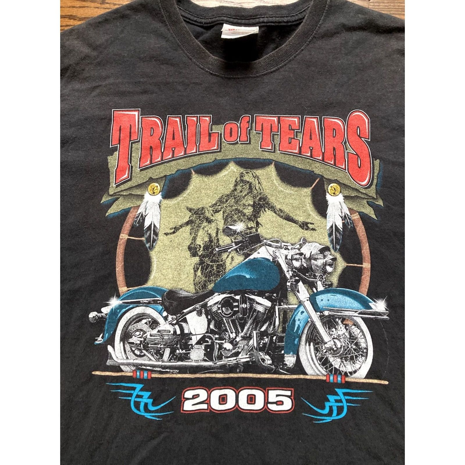 Hanes VINTAGE Hanes Motorcycle T-Shirt Mens Large Black Double-Sided 2005 Trail Of Tears Rally Shirt Size US L / EU 52-54 / 3 - 2 Thumbnail