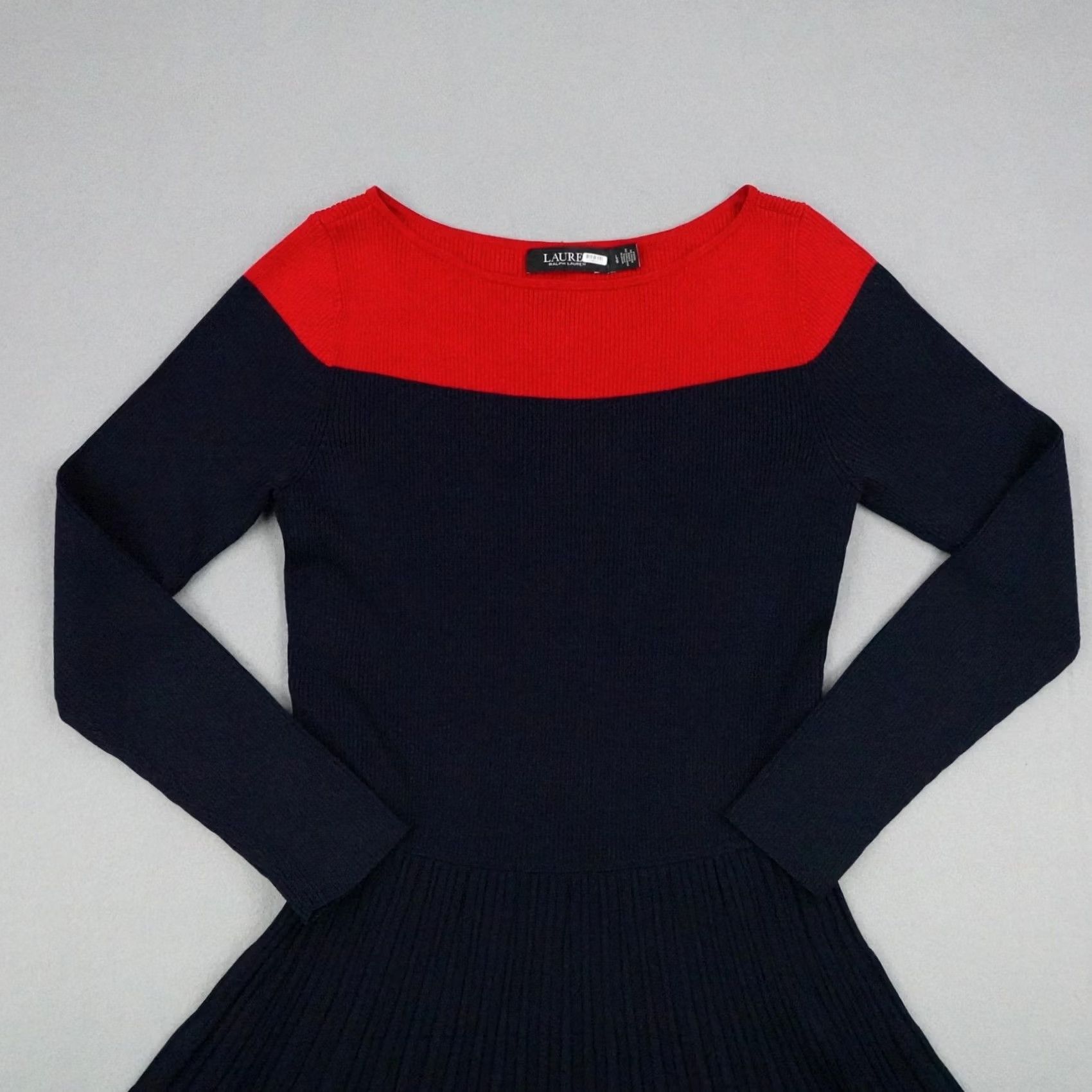 Ralph Lauren Lauren Ralph Lauren Dress Womens Large Blue Pointelle Knit Sweater Maxi Two Tone Size L / US 10 / IT 46 - 2 Thumbnail