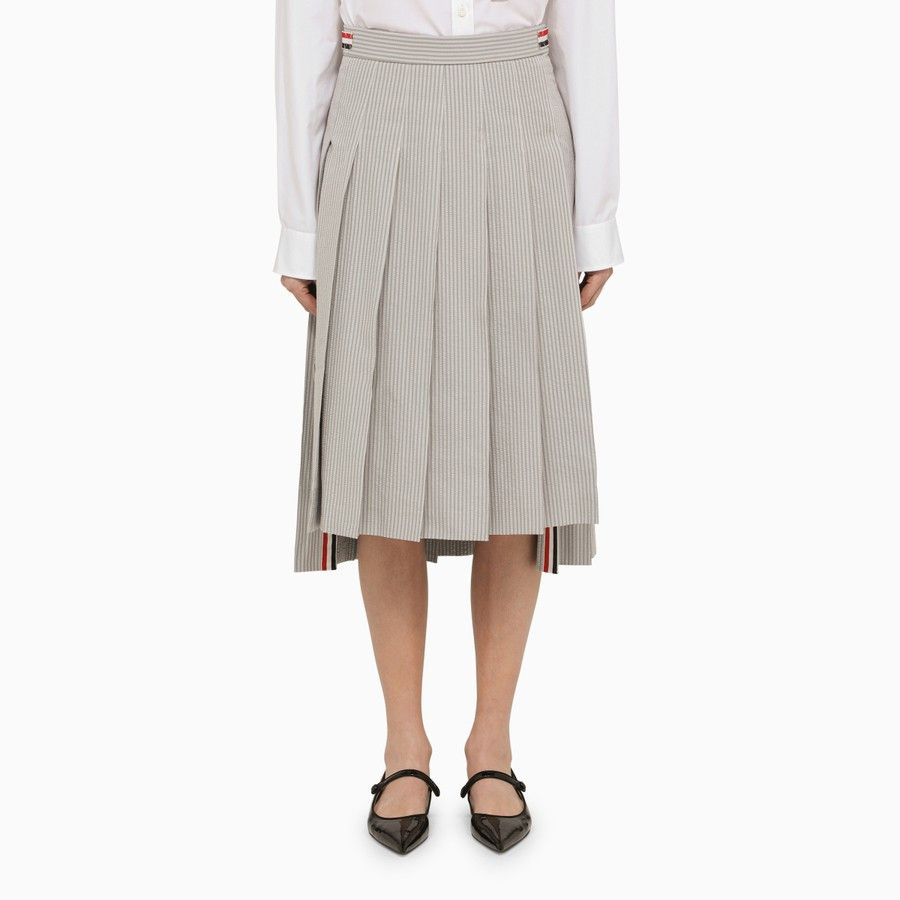 Thom Browne o1d2blof1024 Cotton Pleated Midi Skirt in Grey Size 28" / US 6 / IT 42 - 1 Thumbnail
