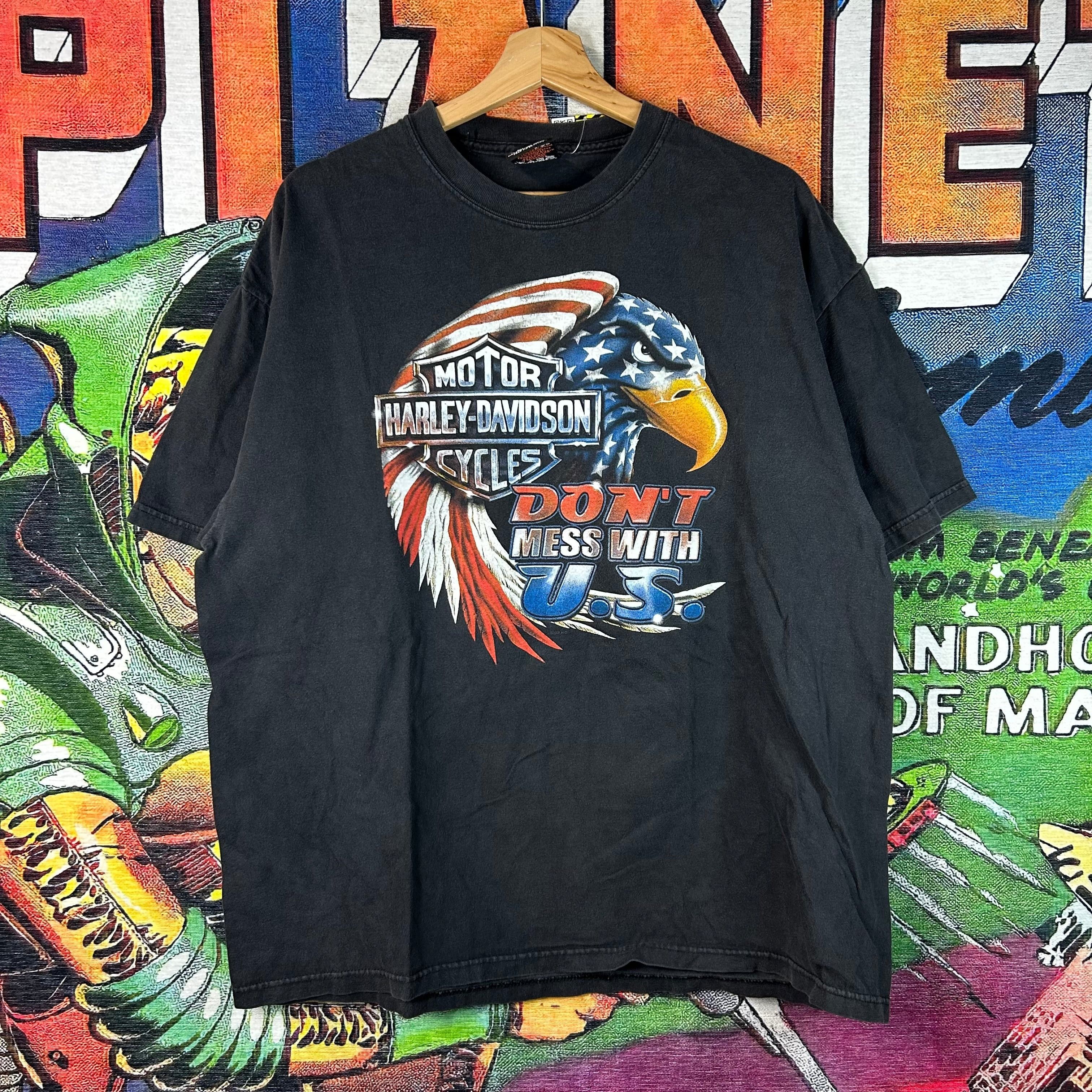 Y2K Harley Davidson American Flag Eagle Tee Size XL