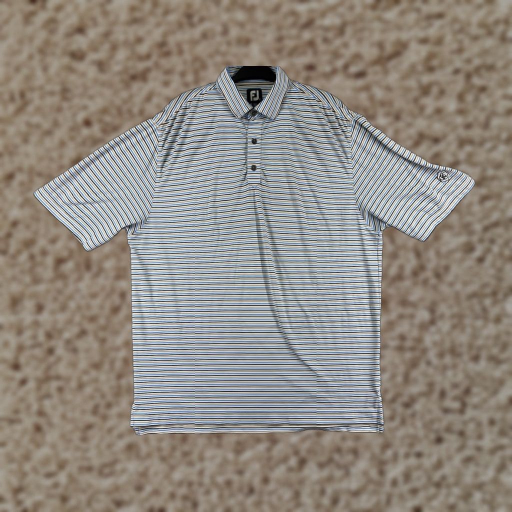 Footjoy FootJoy Polo Shirt Men L Blue Striped Polo Shirt Lightweight Polyester Size US L / EU 52-54 / 3 - 1 Thumbnail