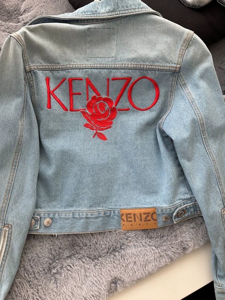 KENZO Rose and flower embroidered denim jacket
