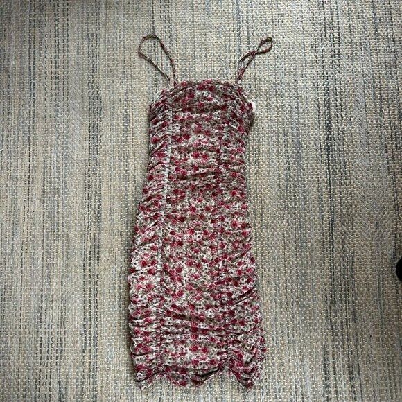 Urban Outfitters Urban Outfitters Ruched Floral Mesh Slip Dress Pink Mini Bod Size XS / US 0-2 / IT 36-38 - 4 Thumbnail