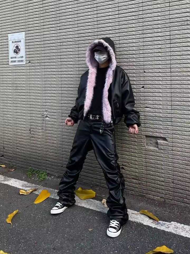 Other Y2k Fur Streetwear PU Leather Vintage Hooded Jacket Coat Size US L / EU 52-54 / 3 - 8 Thumbnail