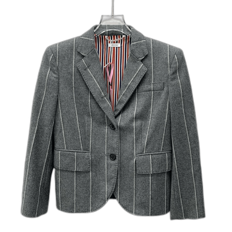 Thom Browne Thom Browne Gray Striped Wool Blazer Jacket Size US XS / EU 42 / 0 - 1 Thumbnail
