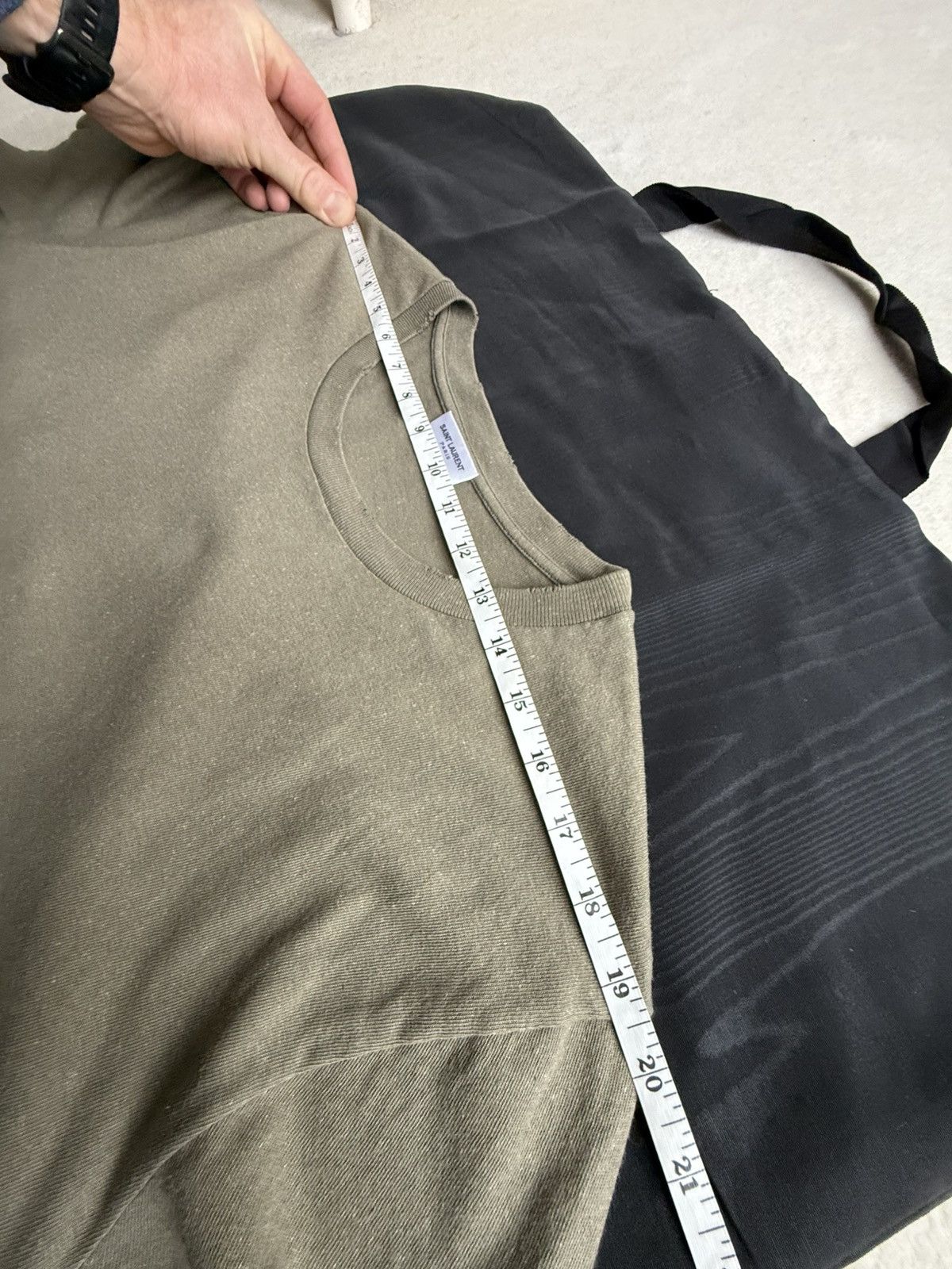 Saint Laurent Paris SS19 Saint Laurent Rive Gauche logo khaki T shirt grail Size US XL / EU 56 / 4 - 6 Thumbnail