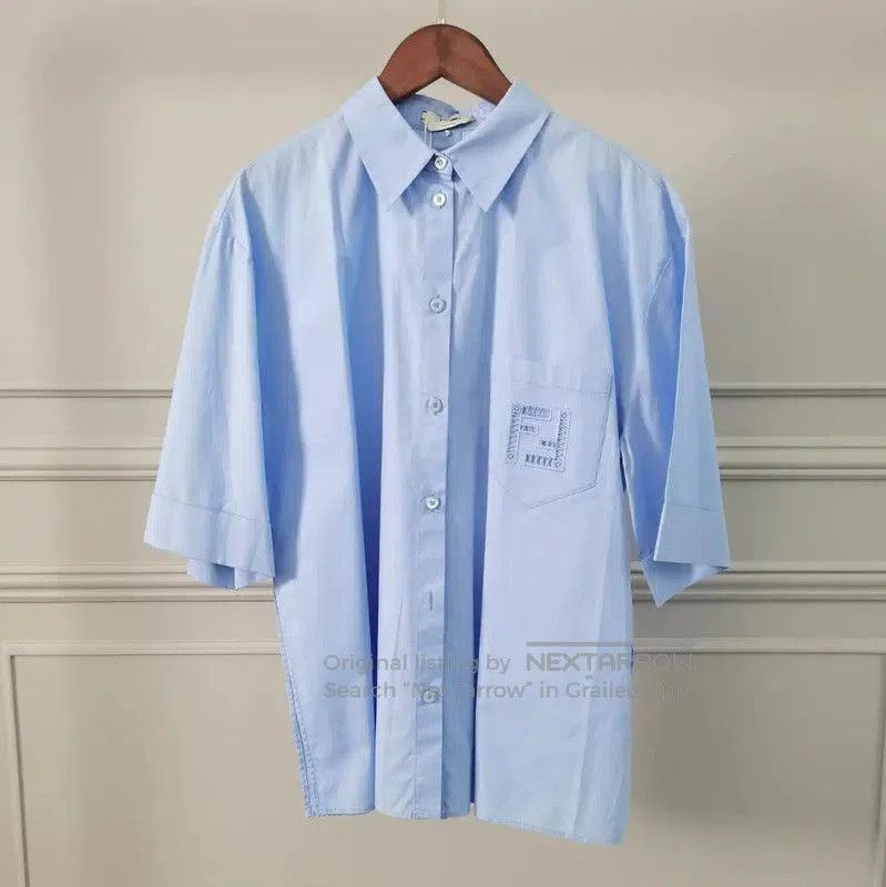 Fendi Summer Blue Cotton Short Sleeve Shirt .