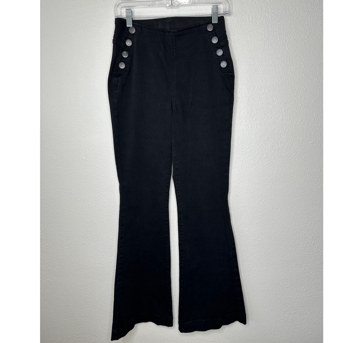 I.N.C I.N.C. Black Pull On Sailor Button High Rise Flare Jeans 6 Size 28" / US 6 / IT 42 - 1 Thumbnail