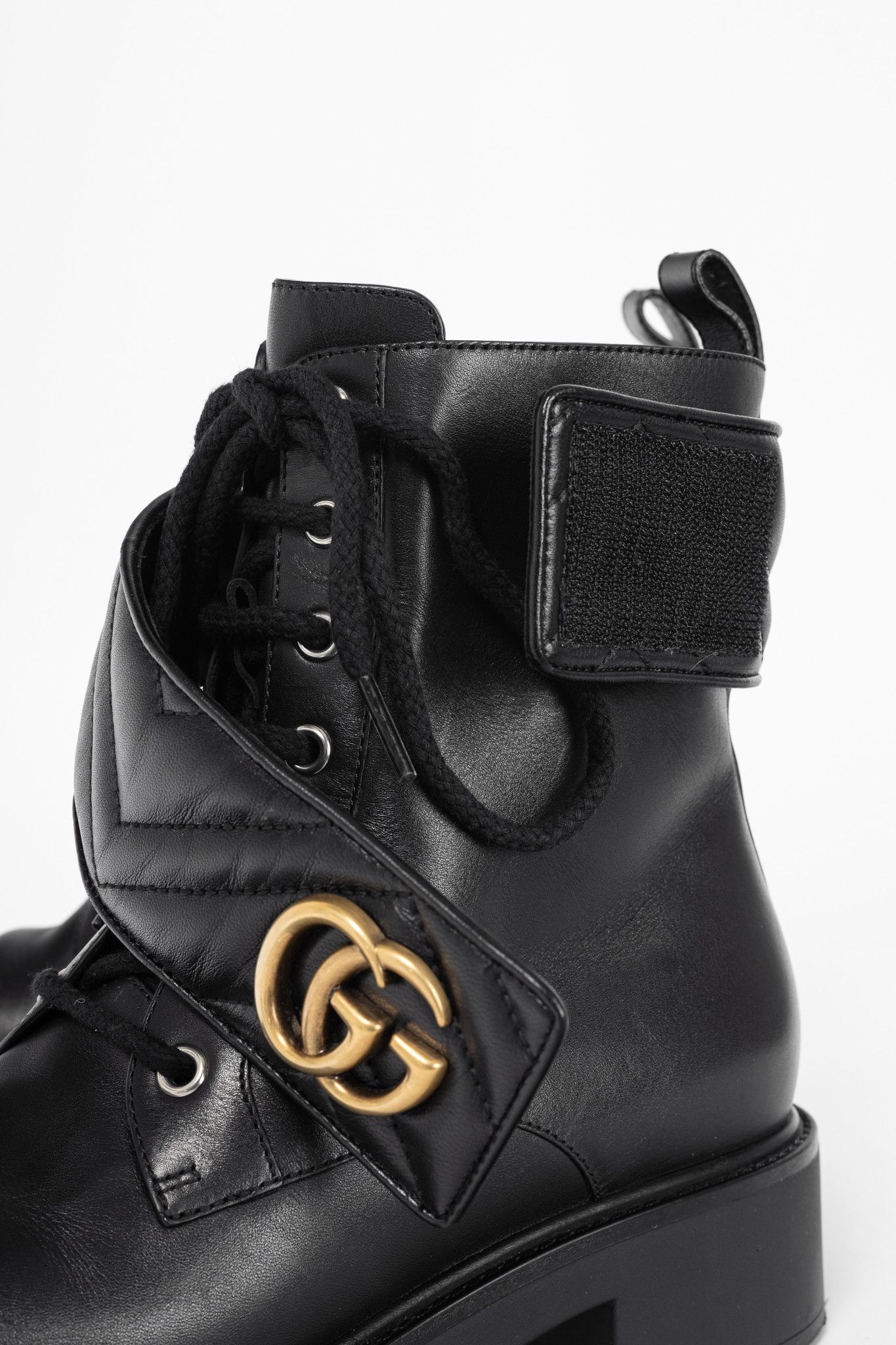 Gucci Gucci Black Leather Double G Combat Ankle Boots Size US 9 / IT 39 - 9 Thumbnail