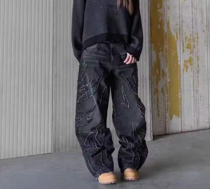 Jeans Patchwork Gothic Raw Edge Embroidered