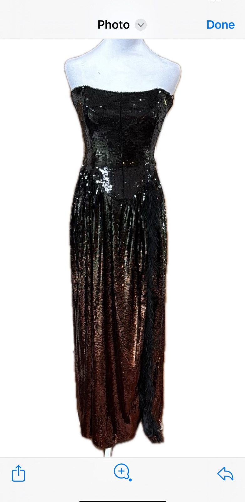 WeWoreWhat corset strapless sequin feather maxi dress