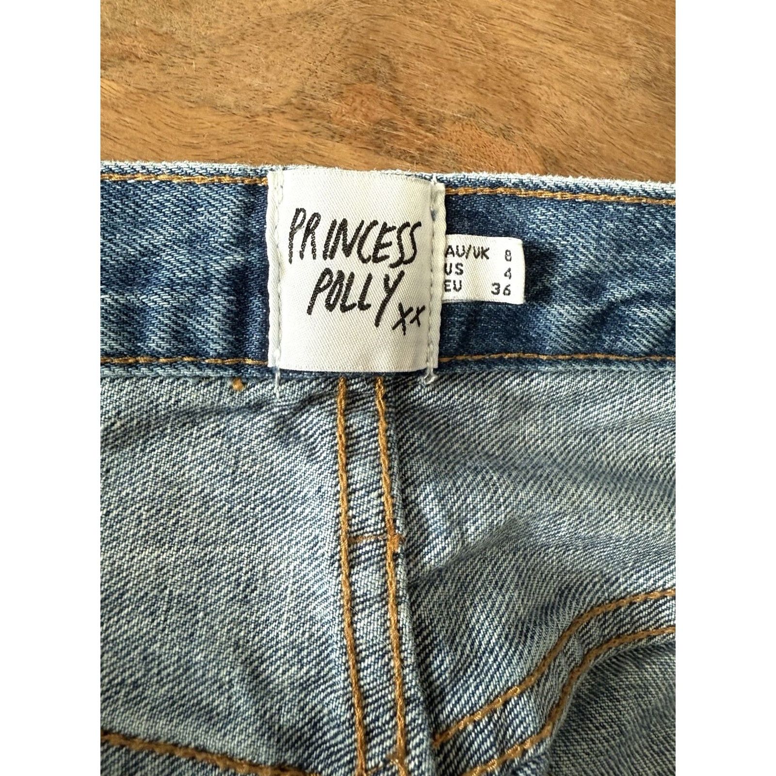 PRINCESS POLLY Princess Polly Jeans Womens 4 US Tapered Leg High Rise 28x29 Button Fly Denim 100% Cotton Blue 5-Pocket Vintage No Logo Retro 80s 90s City Size 27" / US 4 / IT 40 - 3 Thumbnail
