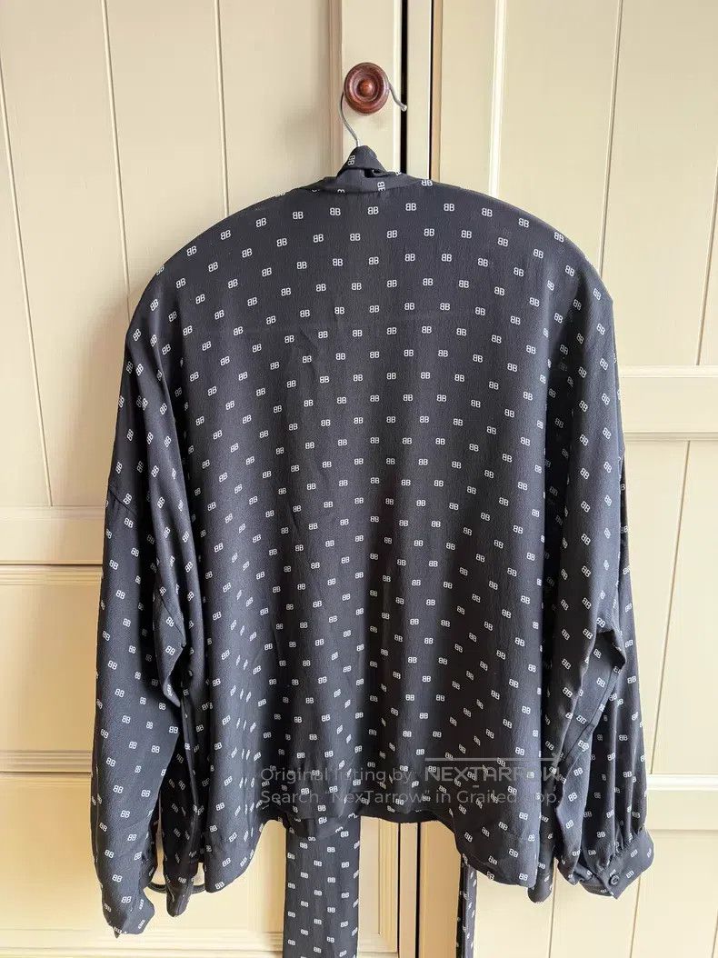 Balenciaga Balenciaga Black Silk Logo Tie Shirt Size XS / US 0-2 / IT 36-38 - 2 Thumbnail