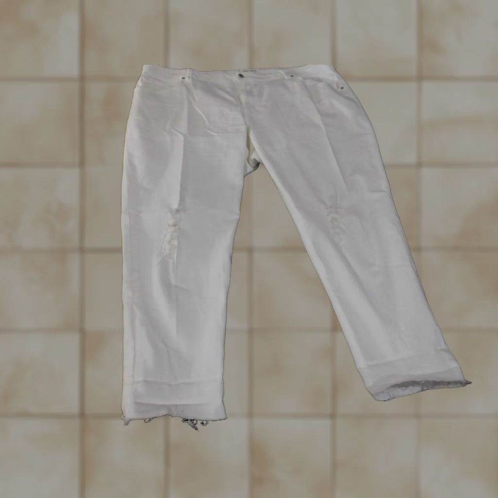 Lucky Brand Lucky Brand Jeans Womens 20W White Distressed Reese Boyfriend Cropped Jeans 5-Pocket Blue Regular Plus Size Pants Mens? Size 42" / US 20 - 1 Thumbnail
