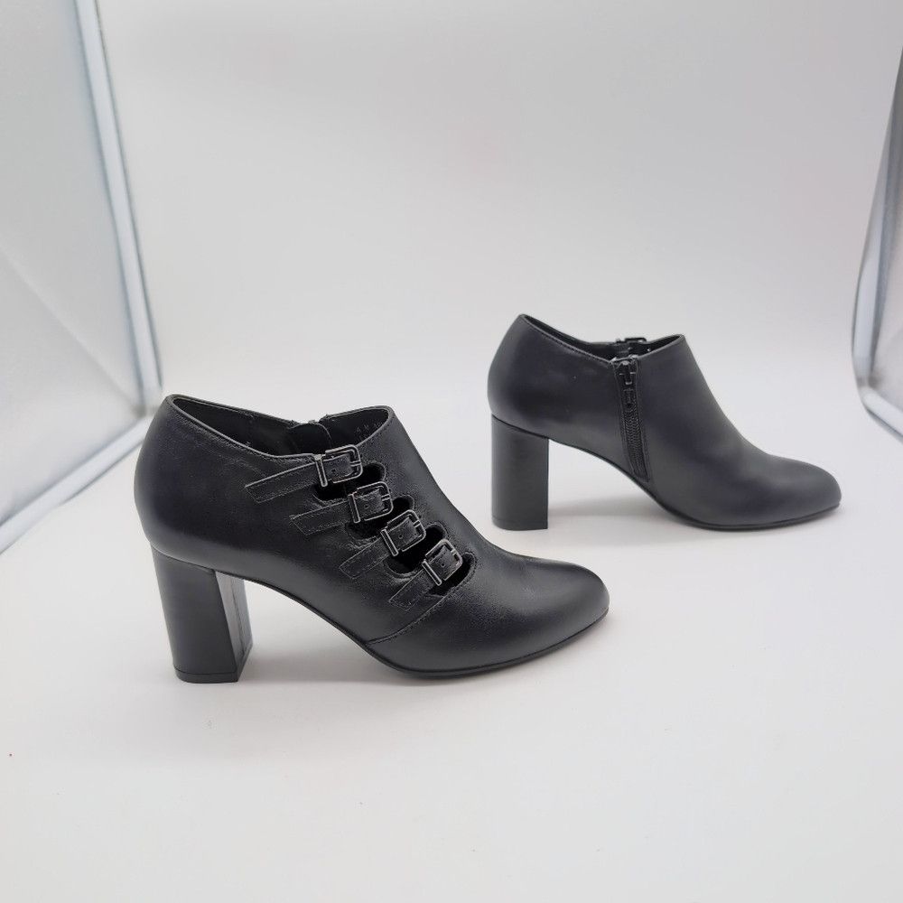Designer Chic David Tate Black Pause Leather Block Heel Shooties Boo Size US 4 / IT 34 - 6 Thumbnail