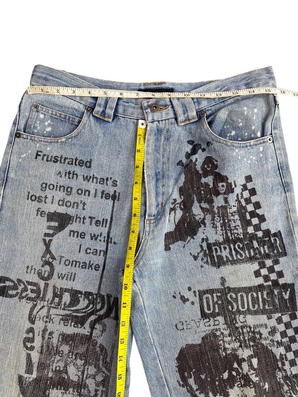 Japanese Brand 2000's In The Attic Poem All Over Print Washed Denim Size US 30 / EU 46 - 3 Thumbnail