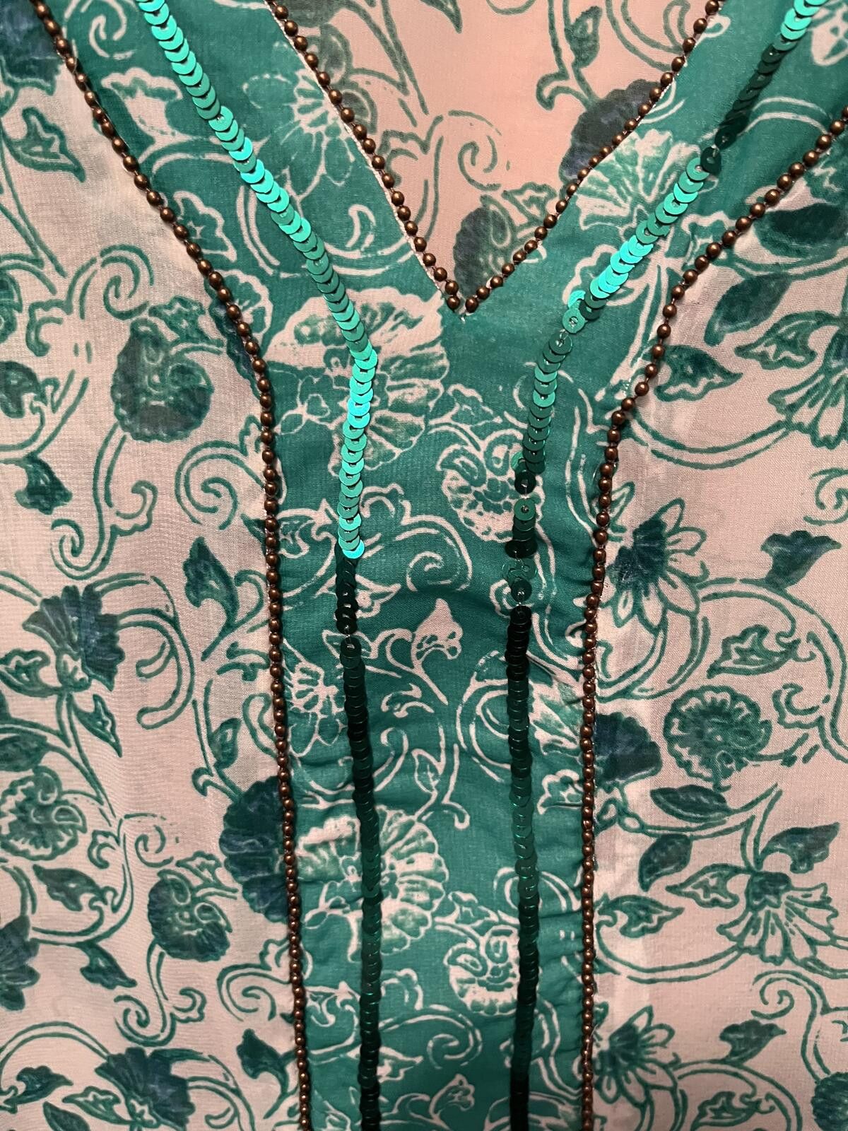 Chicos Chico's Green Floral Patterned V-Neck Blouse with Bell Slee- Size XL / US 12-14 / IT 48-50 - 8 Thumbnail