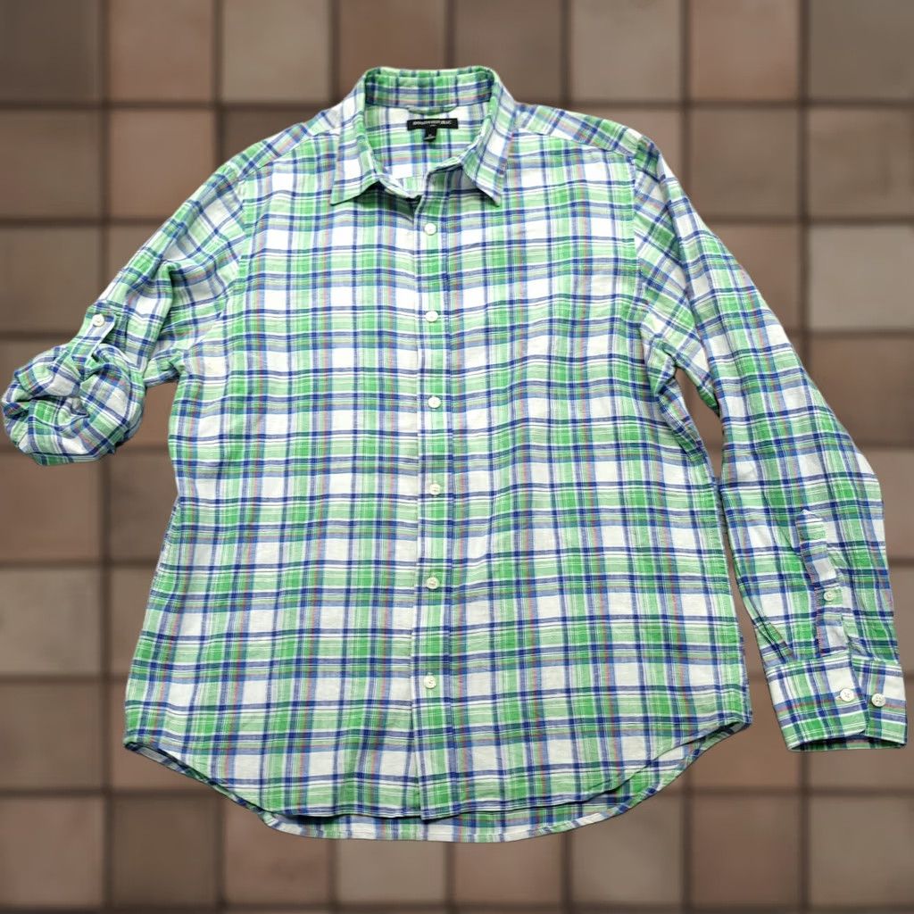 Banana Republic Banana Republic Mens Button-Down Shirt L Plaid Linen Cotton Blend Green Blue Long Sleeve Button-Up Casual Shirt Menswear Size US L / EU 52-54 / 3 - 1 Thumbnail