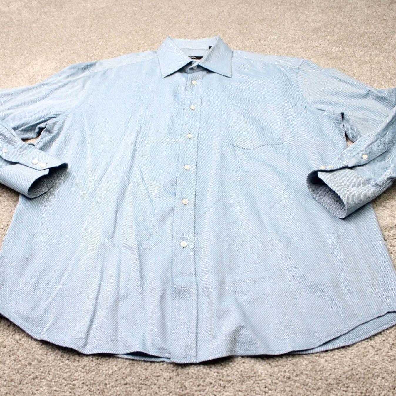 Hugo Boss HUGO BOSS Shirt Men 17 34/35 Blue Geometric Elton Cotton Italian Fabric L/S Size US XL / EU 56 / 4 - 3 Thumbnail
