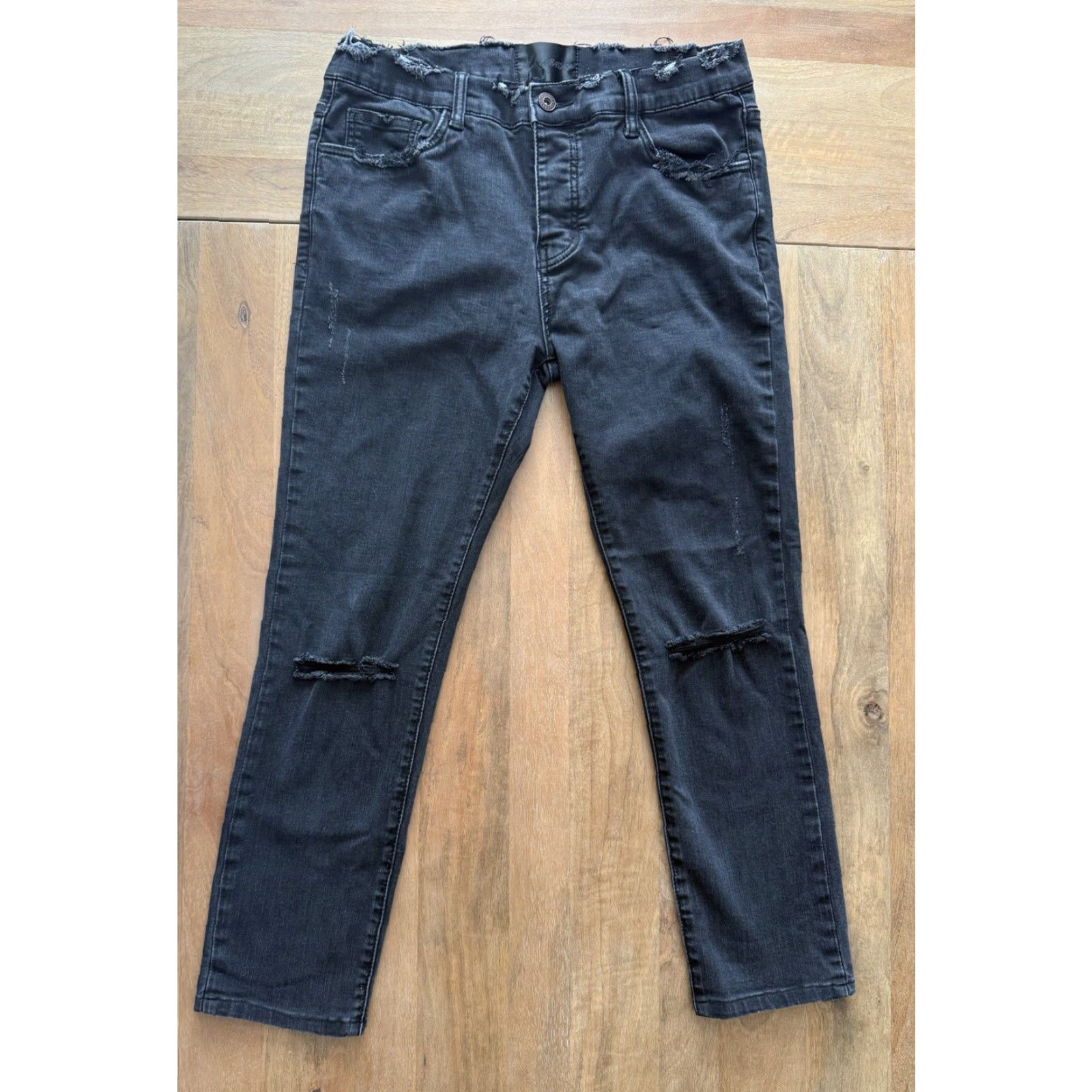 Denime Valabasas Distressed Denim Skinny Jeans Mens 34 31x26 Button Fly Dark Black 5-Pocket Slim Fit Mens Size US 34 / EU 50 - 2 Thumbnail