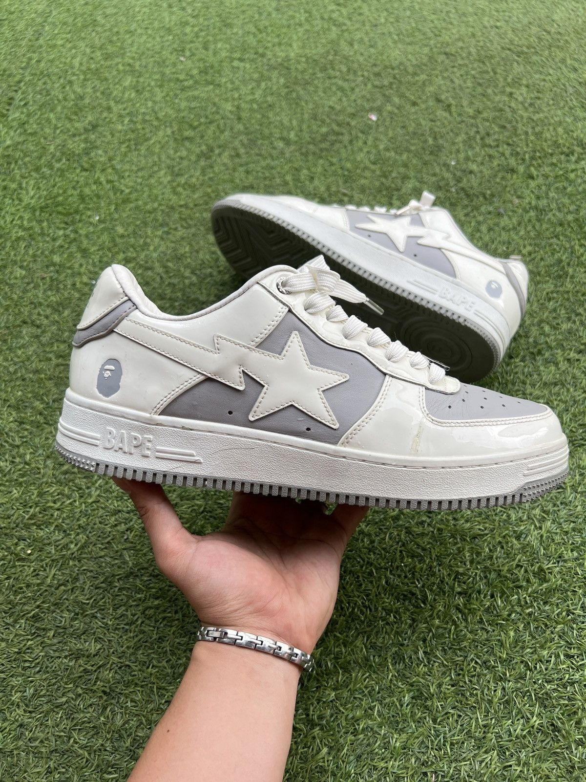 🦧Bape Sta Low White Grey Leather