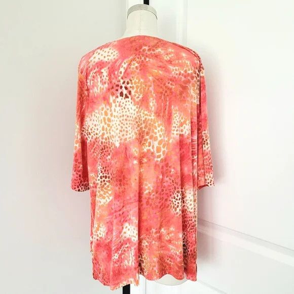 Vacation Susan Graver Coral Multi Embellished Leopard 3/4 Slv Top Size XL / US 12-14 / IT 48-50 - 4 Thumbnail