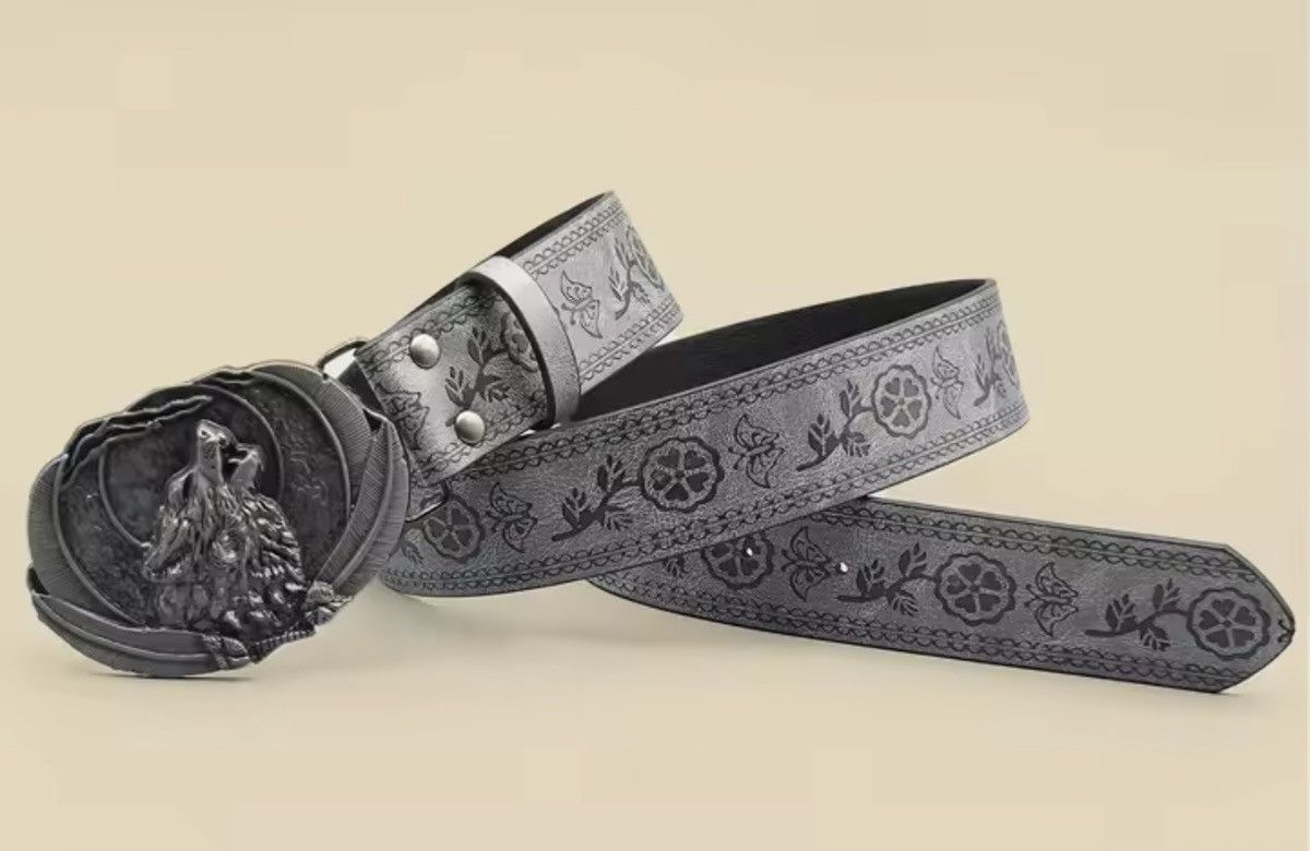 Japanese Brand Pu Leather Belt with wolf Buckle Size ONE SIZE - 2 Thumbnail