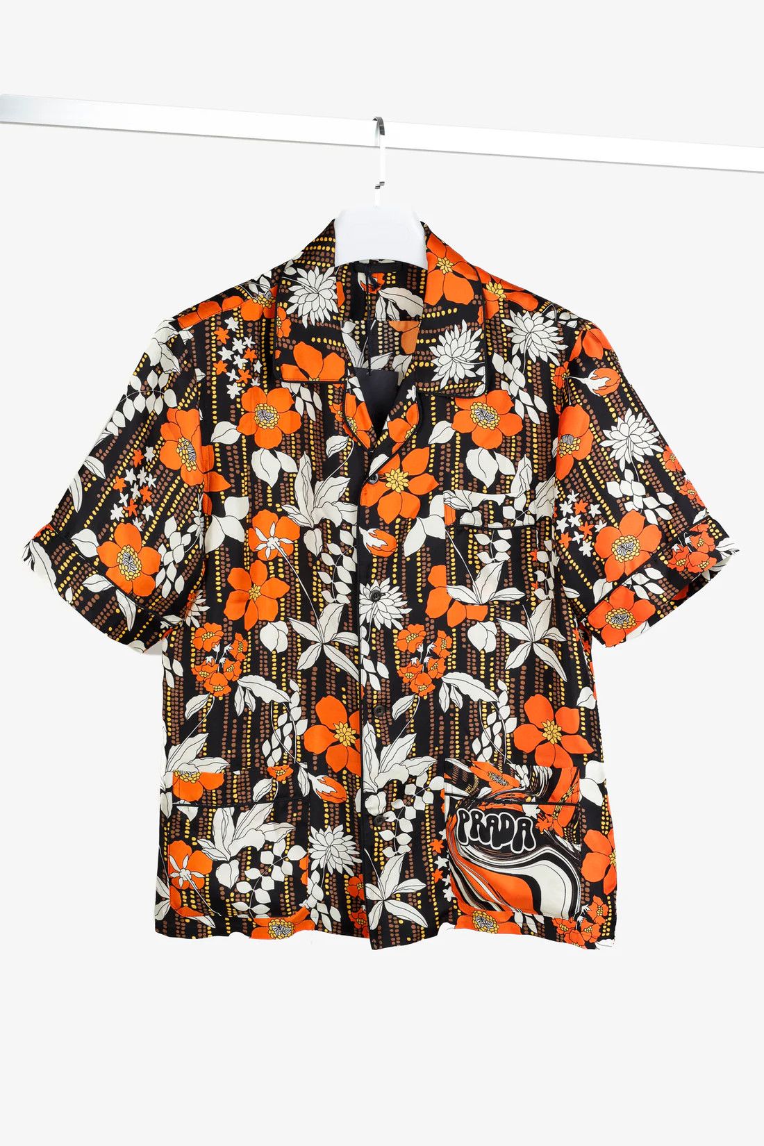 Prada Prada Cruise 2019 Orange Silk Hawaiian Print Bowling Shirt Size US S / EU 44-46 / 1 - 1 Thumbnail