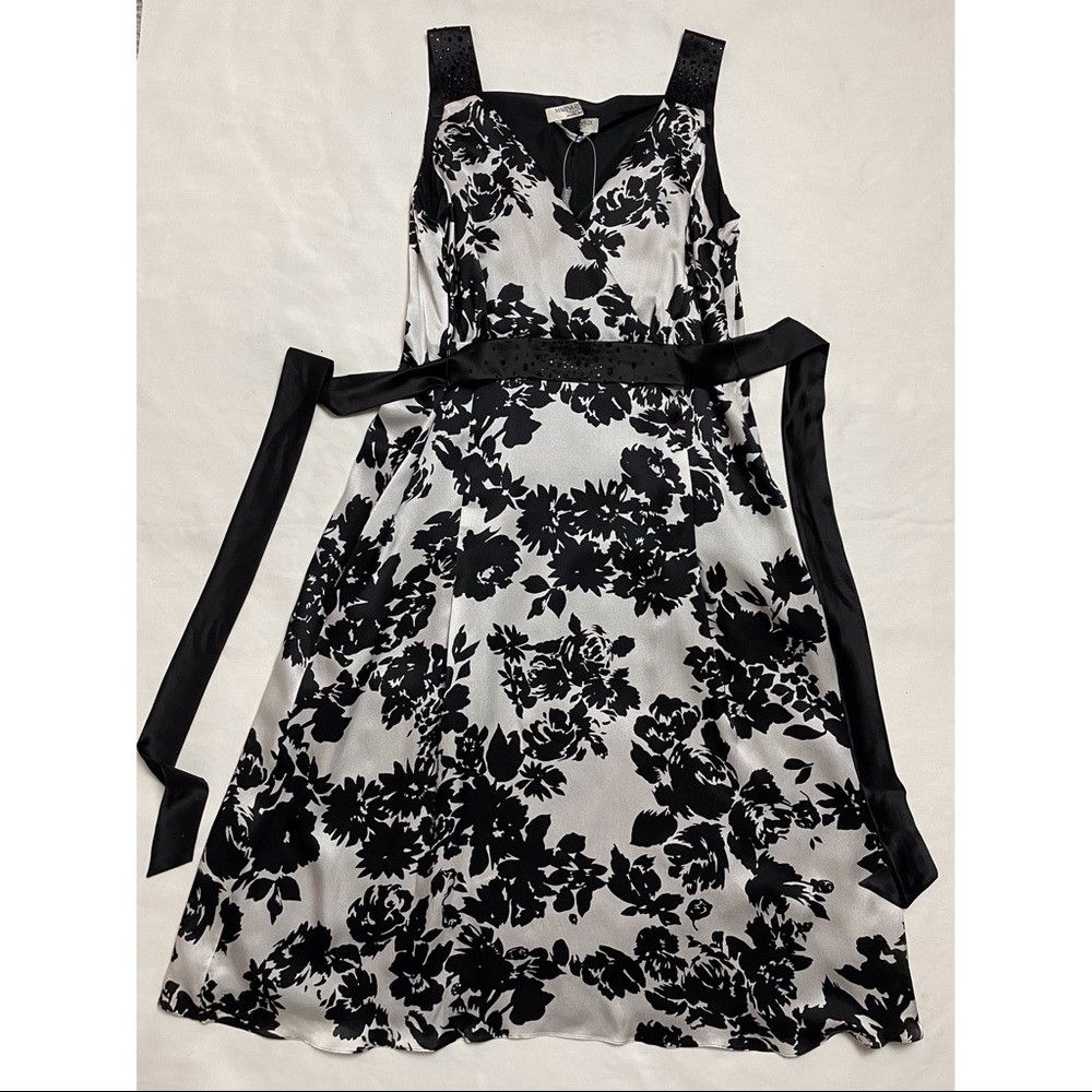 Free People NWT New $1450 Marina Rinaldi Black White Black Floral Silk Size M / US 6-8 / IT 42-44 - 4 Thumbnail