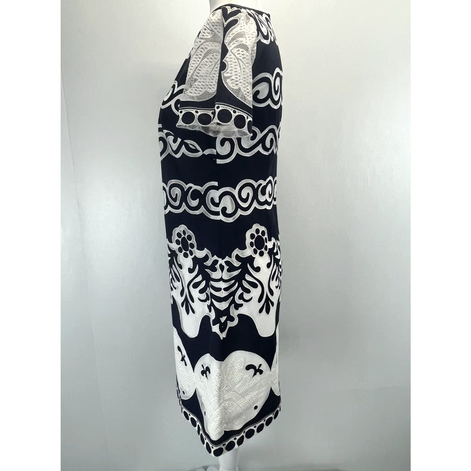 J.Crew VINTAGE J.CREW Short Sleeve Sheath Dress Navy White Geometric Lace Sz 2 Womens Size 26" / US 2 / IT 38 - 2 Thumbnail