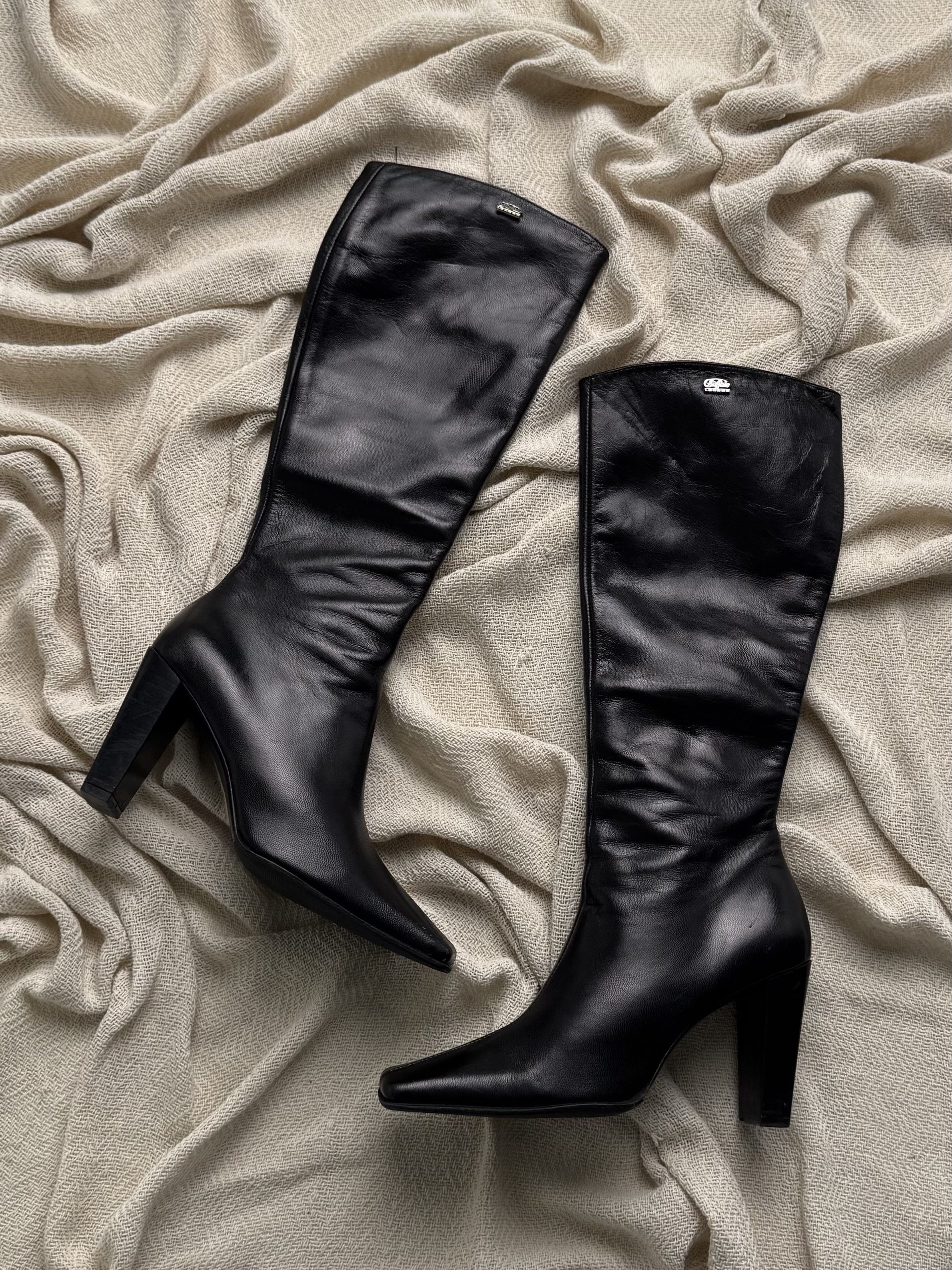 Vintage Vintage Leather Knee High Square Toe High Heel Zip Boots Size US 6 / IT 36 - 1 Thumbnail