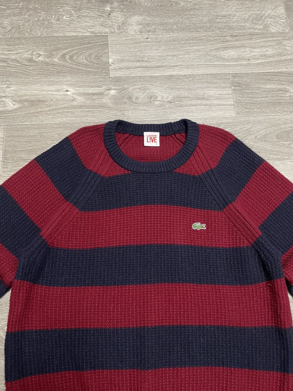 Lacoste Vintage Lacoste LIVE Blue/Burgundy Striped Knit Wool Sweater Size US L / EU 52-54 / 3 - 2 Thumbnail