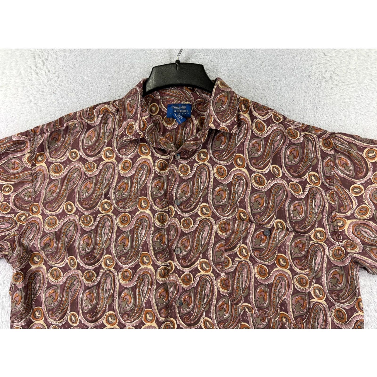 Vintage VINTAGE Cambridge Classics Shirt Men L Red Silk Paisley Button-Up All Seasons Short Sleeve Beach Hawaiian Vacation 40 in Chest Mens Size US L / EU 52-54 / 3 - 4 Thumbnail