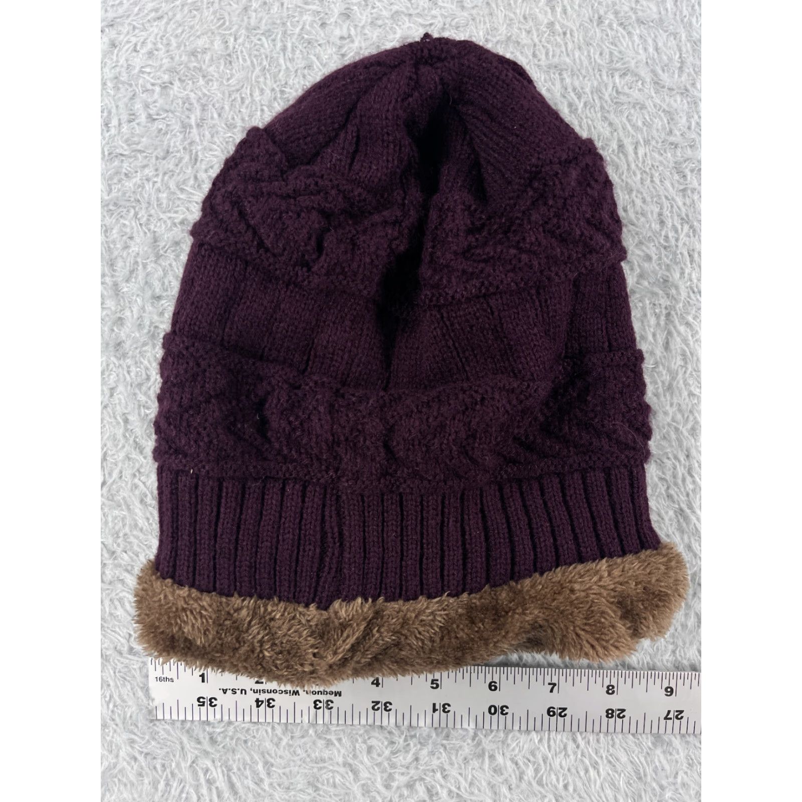 Vintage HINDAVI Hindawi Beanie Hat Mens One Size Burgundy Knit Lined Acrylic Fur Trim Winter Outdoor Ski Beanie Mens Size US M / EU 48-50 / 2 - 4 Thumbnail