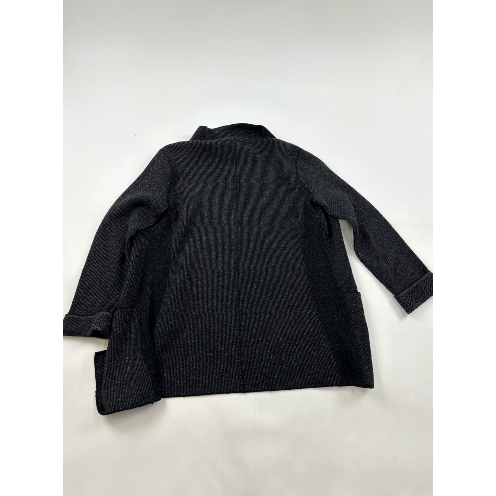 Vintage Damask Cardigan Sweater Women’s S Open Gray Herringbone Ribbed Classic Preppy Confident Casual Size S / US 4 / IT 40 - 2 Thumbnail