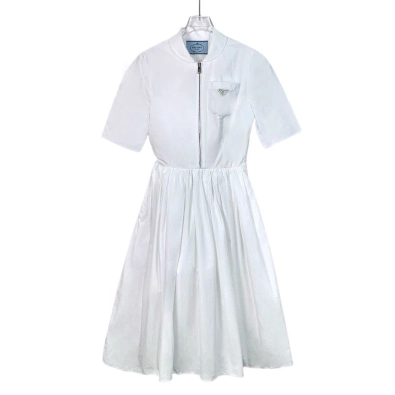 Prada Prada White triangle semi-zipper short-sleeved dress 2501-N Size XXS / US 00 / IT 34 - 1 Thumbnail