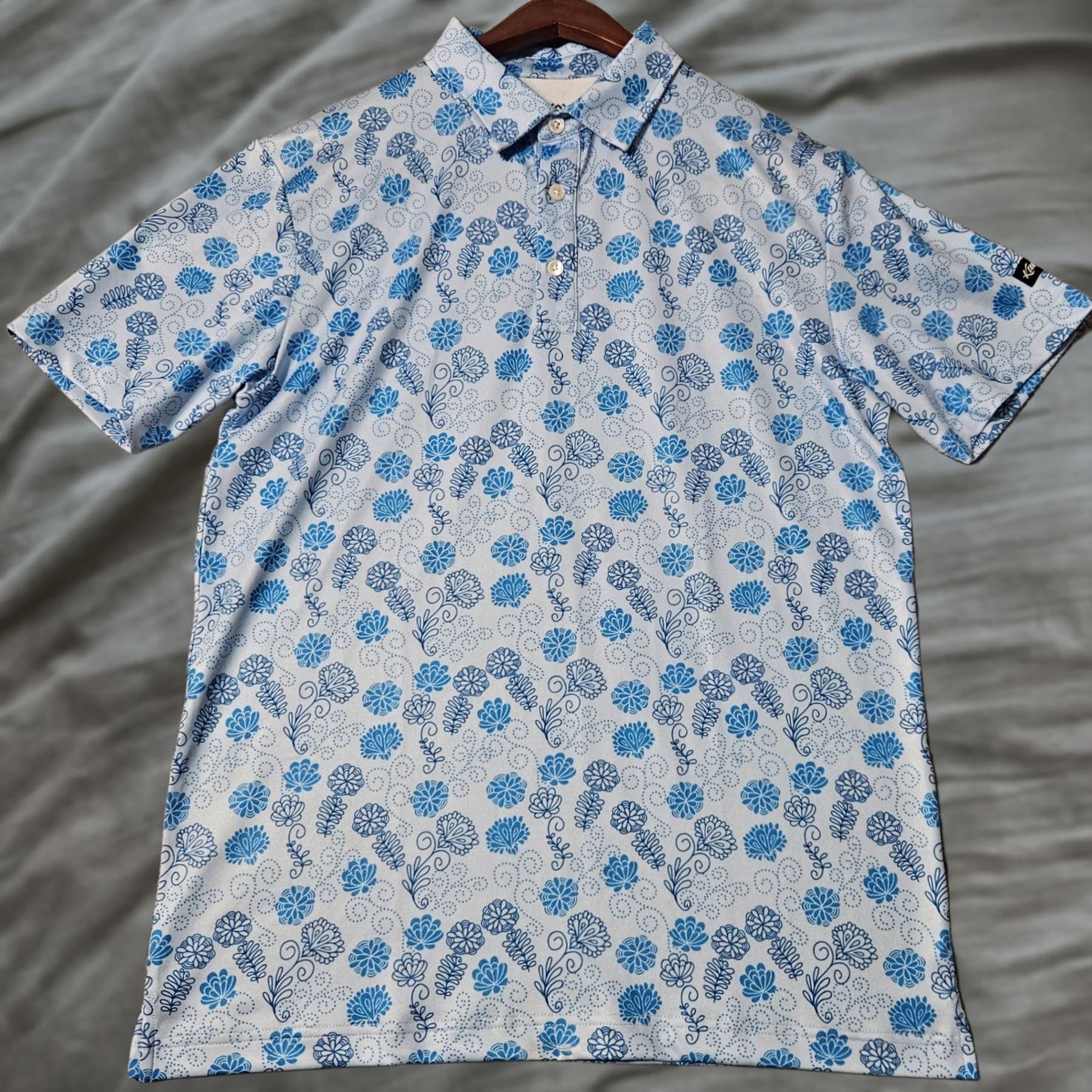 Vintage Kaipar Polo Shirt Mens Med Blue Floral Performance Short Sleeve Athleisure Golf Size US M / EU 48-50 / 2 - 1 Thumbnail