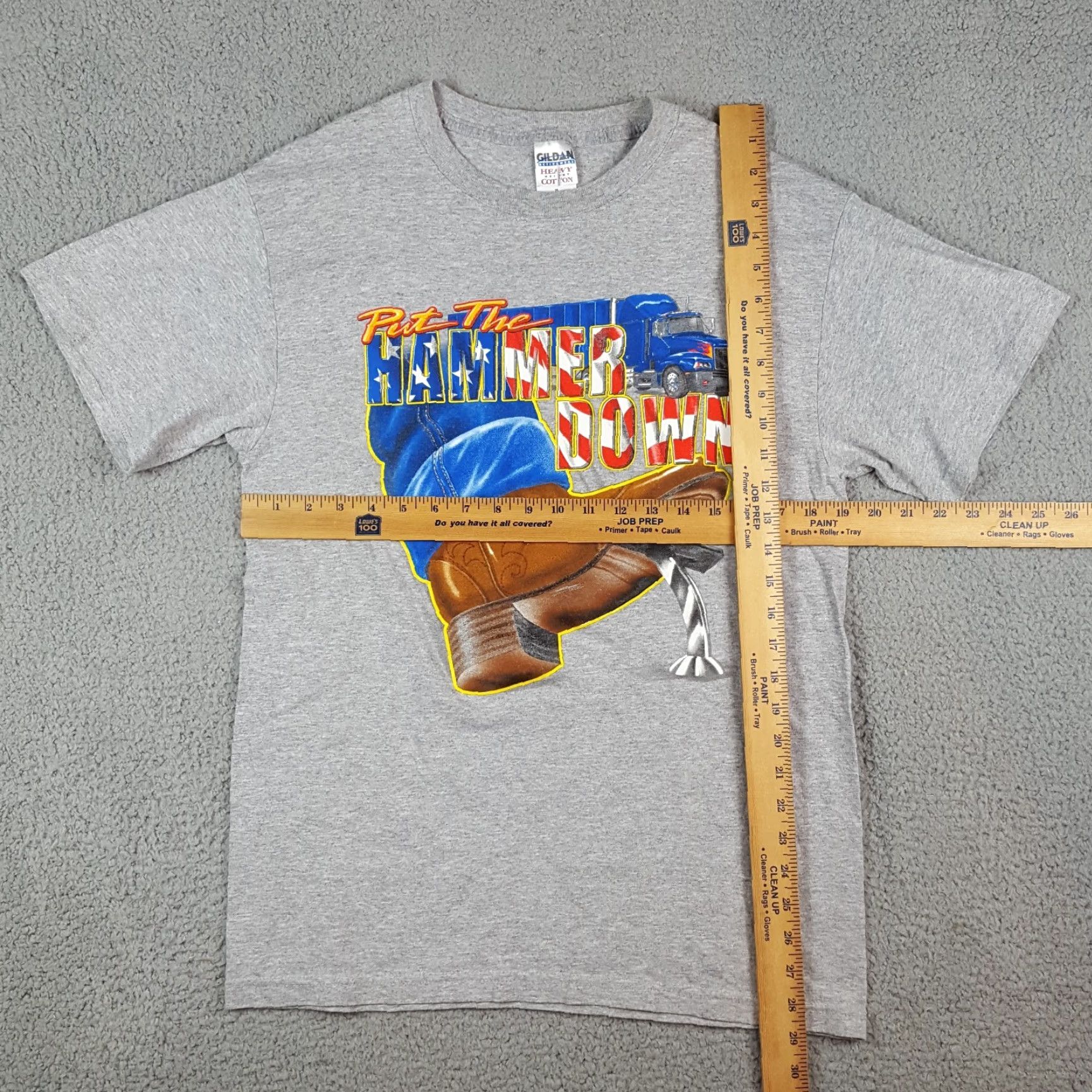Gildan VINTAGE Gildan T-Shirt Shirt Men 90s Trucker Hammer Down Flag USA Gray Small Crew Neck Short Sleeve 18 Wheeler Embroidered Logo Vintage USA Size US S / EU 44-46 / 1 - 7 Thumbnail